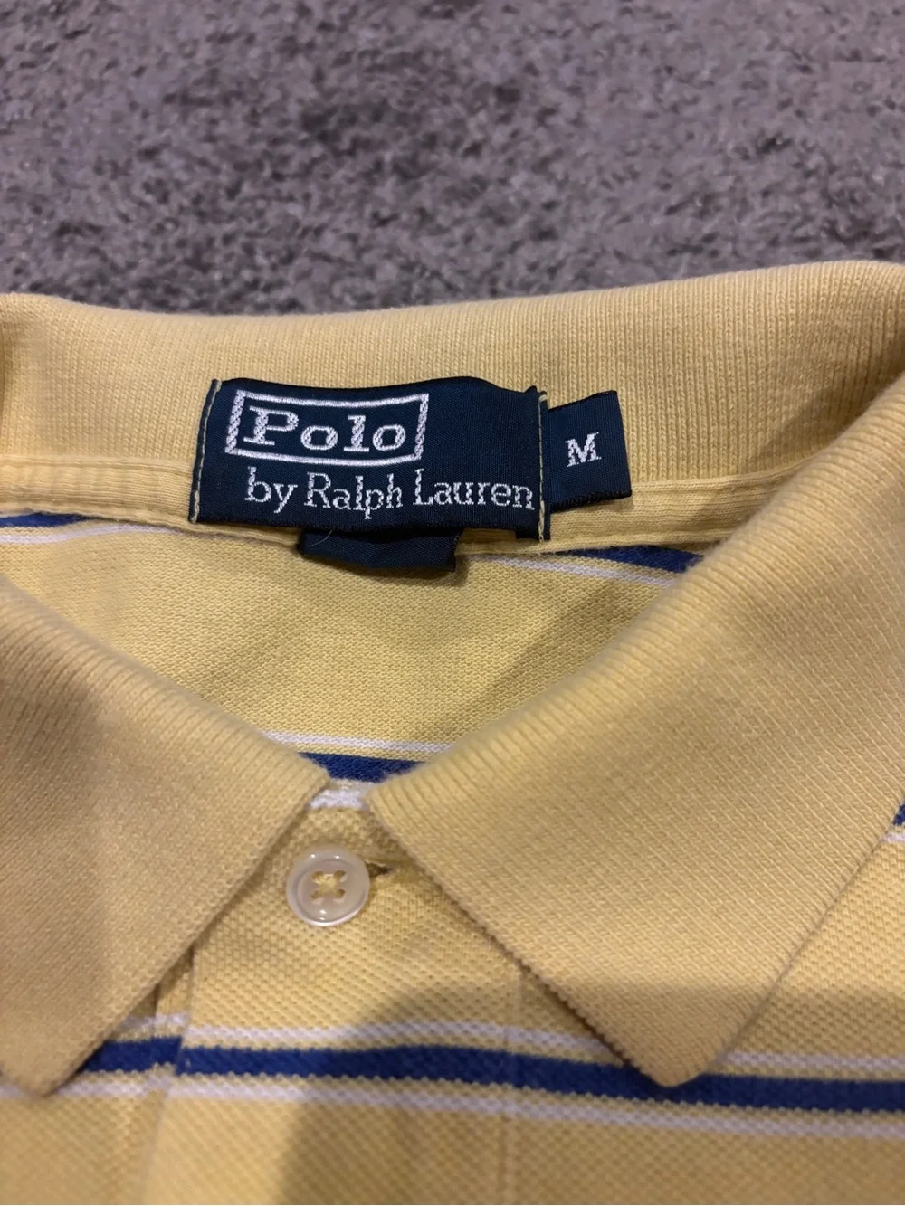 Vintage Polo Ralph Lauren Yellow & Blue Striped Short Sleeve Mesh Polo Shirt - M